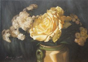 Róże, Roses, Kwiaty, Flowers, olej na płótnie oli on canvas 62x65cm